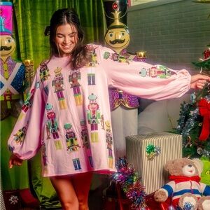 QUEEN OF SPARKLES Pink Nutcracker Long Sleeve Dress